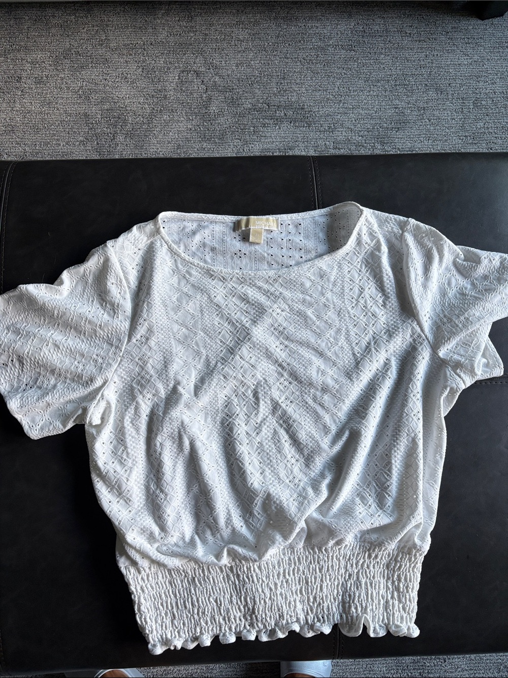 Michael Kors White Eyelet Smocked-Hem top